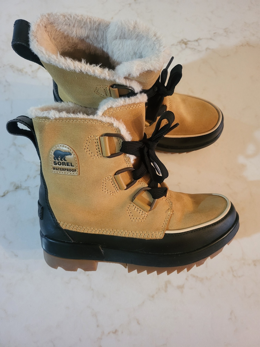 Sorel Tan and Black Waterproof Lace-Up Winter Boots